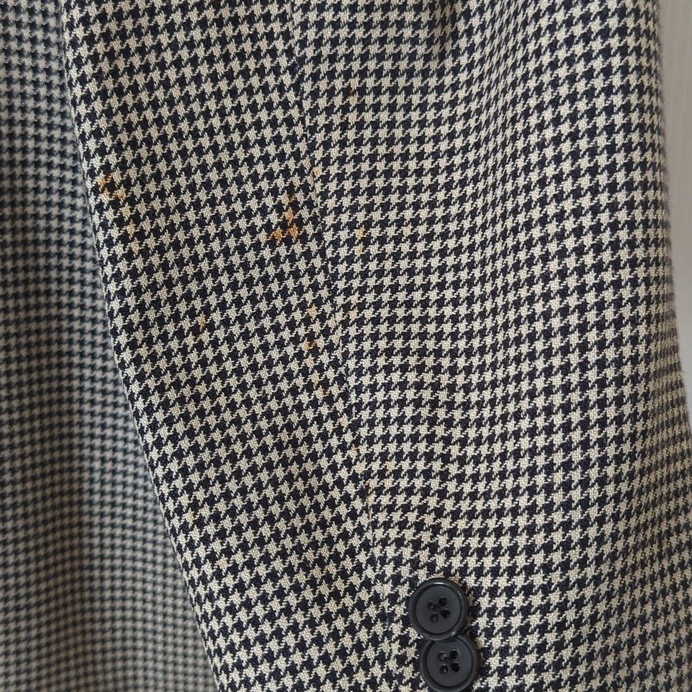 Neiman Marcus 90's Vintage Union Made Houndstooth Blazer Jacket Cream Black 48R - Picture 15 of 15